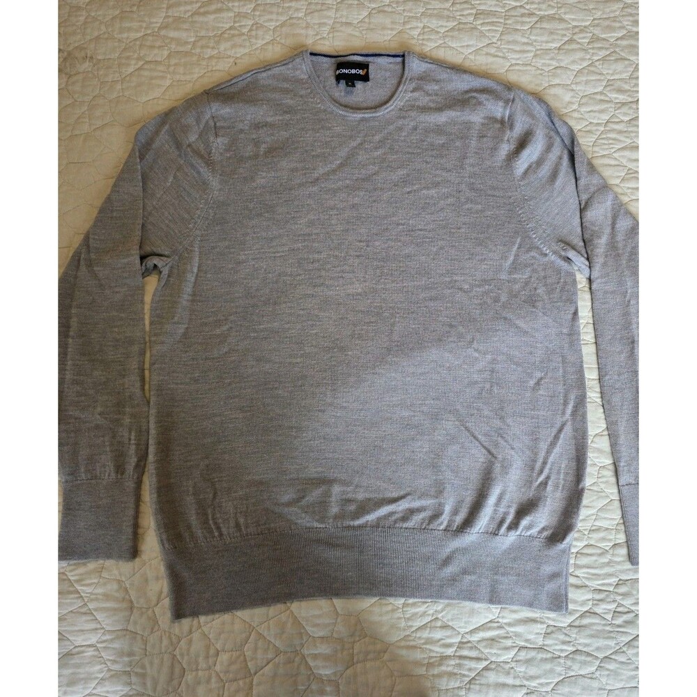 Bonobos Merino Wool Sweater Mens XL Gray Crew Neck Knit Pullover